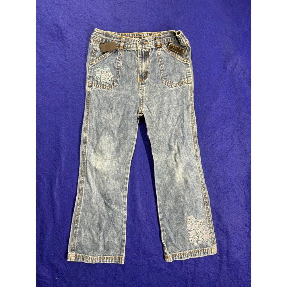 Y2K Girls B.T. Kids Embroidered Floral Straight Leg Jeans 5X Light Blue